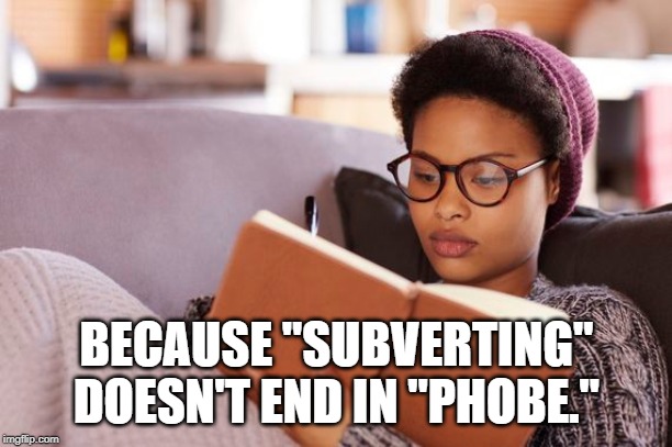 BECAUSE "SUBVERTING" DOESN'T END IN "PHOBE." | made w/ Imgflip meme maker