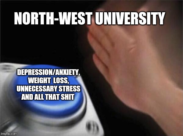 Blank Nut Button | NORTH-WEST UNIVERSITY; DEPRESSION/ANXIETY, WEIGHT  LOSS, UNNECESSARY STRESS AND ALL THAT SHIT | image tagged in memes,blank nut button | made w/ Imgflip meme maker