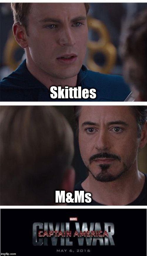 Marvel Civil War 1 | Skittles; M&Ms | image tagged in memes,marvel civil war 1 | made w/ Imgflip meme maker