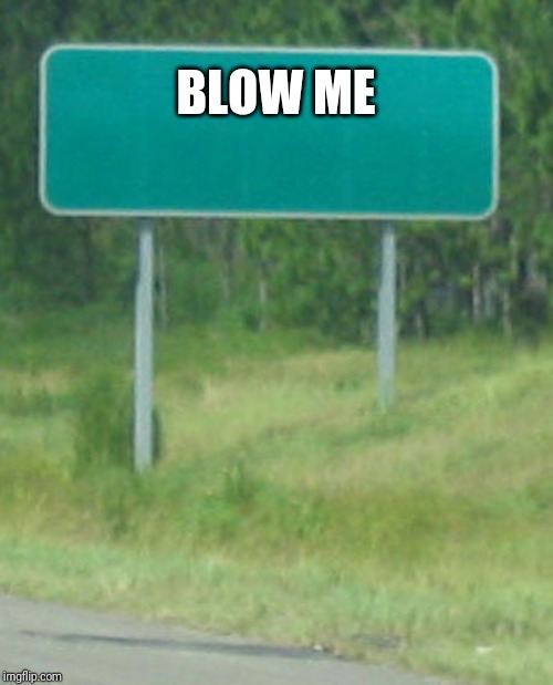 Green Road sign blank | BLOW ME | image tagged in green road sign blank | made w/ Imgflip meme maker