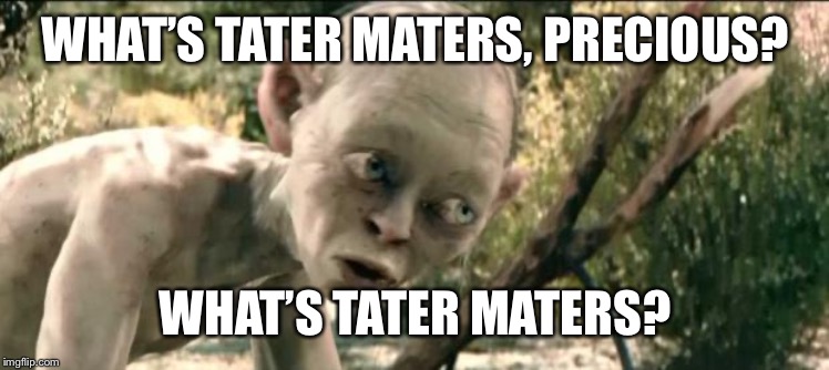 What's Taters Precious | WHAT’S TATER MATERS, PRECIOUS? WHAT’S TATER MATERS? | image tagged in what's taters precious | made w/ Imgflip meme maker