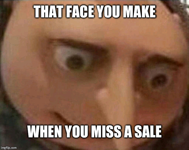 gru meme | THAT FACE YOU MAKE; WHEN YOU MISS A SALE | image tagged in gru meme | made w/ Imgflip meme maker