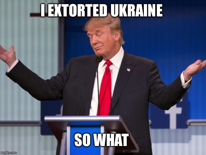 Donald Trump Shrugging | I EXTORTED UKRAINE; SO WHAT | image tagged in donald trump shrugging | made w/ Imgflip meme maker