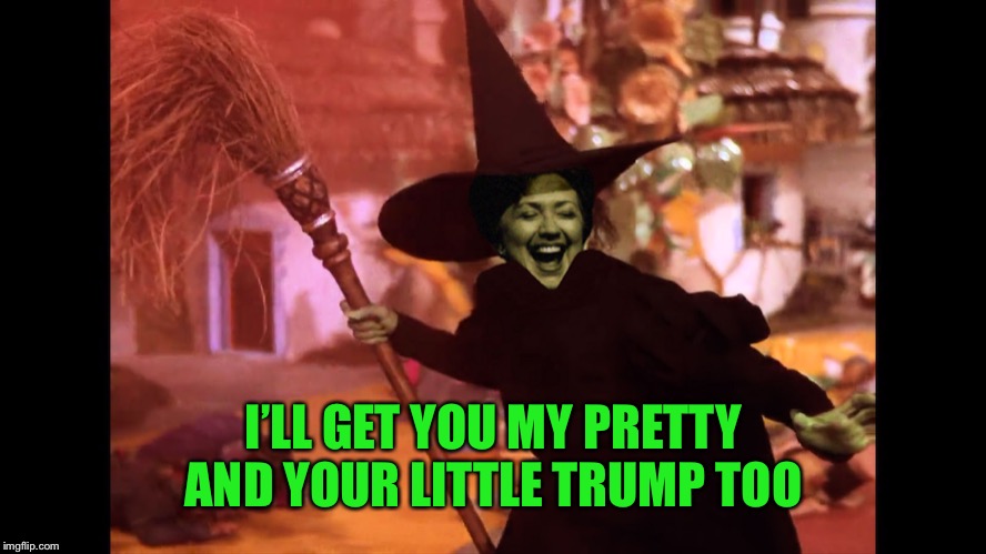 Witch Hillary | I’LL GET YOU MY PRETTY AND YOUR LITTLE TRUMP TOO | image tagged in witch hillary | made w/ Imgflip meme maker