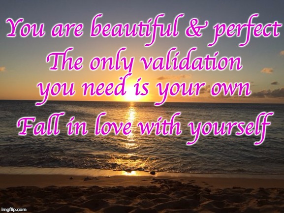 Motivationz | You are beautiful & perfect; The only validation you need is your own; Fall in love with yourself | image tagged in motivationz | made w/ Imgflip meme maker
