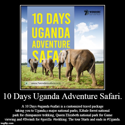 10 Days Uganda Adventure Safari. | image tagged in safari,animals,uganda,africa | made w/ Imgflip demotivational maker