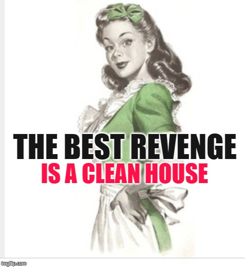 Revenge of the Housewife | IS A CLEAN HOUSE; THE BEST REVENGE | image tagged in 50's housewife,housework,sassy,cleaning,funny memes,role model | made w/ Imgflip meme maker