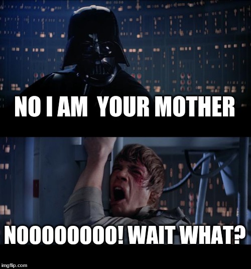Star Wars No Meme | NO I AM  YOUR MOTHER; NOOOOOOOO! WAIT WHAT? | image tagged in memes,star wars no | made w/ Imgflip meme maker