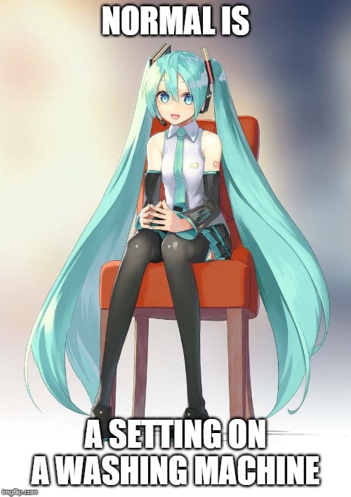 Therapist Miku | NORMAL IS; A SETTING ON A WASHING MACHINE | image tagged in therapist miku | made w/ Imgflip meme maker