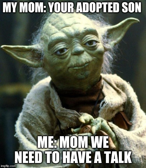 Star Wars Yoda Meme | MY MOM: YOUR ADOPTED SON; ME: MOM WE NEED TO HAVE A TALK | image tagged in memes,star wars yoda | made w/ Imgflip meme maker