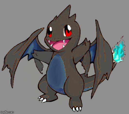 Kuro the Charmander-Mega Charizard X-Mega Charizard Y fusion. (Black, is his English name.) | image tagged in ocs,charmander,pokemon,charizard | made w/ Imgflip meme maker