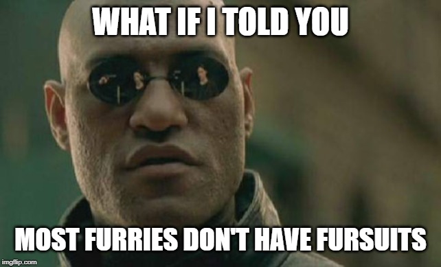 Matrix Morpheus Meme | WHAT IF I TOLD YOU; MOST FURRIES DON'T HAVE FURSUITS | image tagged in memes,matrix morpheus | made w/ Imgflip meme maker