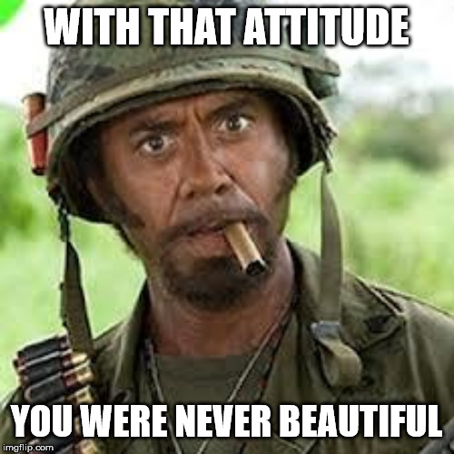 Never go full retard | WITH THAT ATTITUDE YOU WERE NEVER BEAUTIFUL | image tagged in never go full retard | made w/ Imgflip meme maker