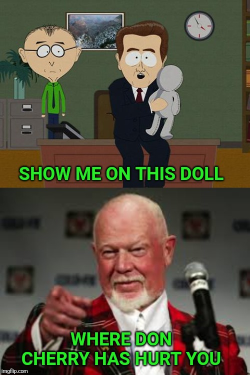 Don Cherry was fired for calling out people who are offended by poppies. | SHOW ME ON THIS DOLL; WHERE DON CHERRY HAS HURT YOU | image tagged in show me on this doll,don cherry,poppy,veterans day,canada,meanwhile in canada | made w/ Imgflip meme maker