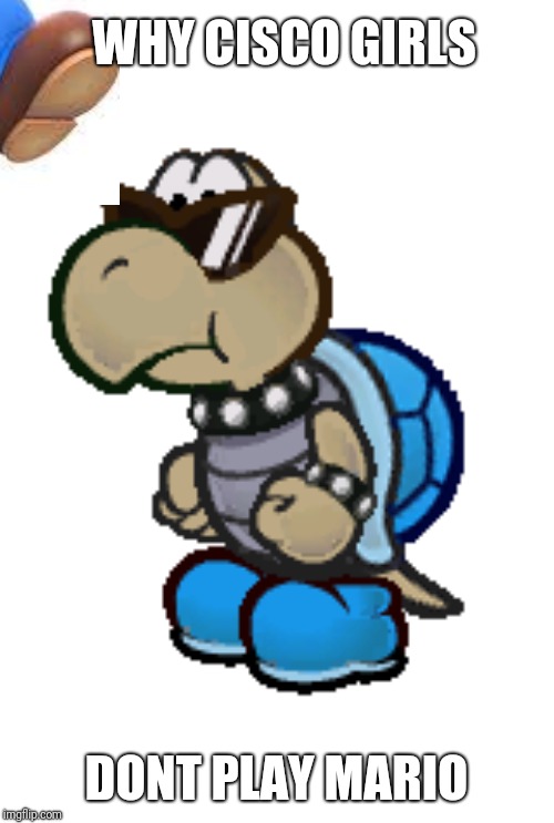 cool blue koopa troopa paper mario | WHY CISCO GIRLS; DONT PLAY MARIO | image tagged in cool blue koopa troopa paper mario | made w/ Imgflip meme maker