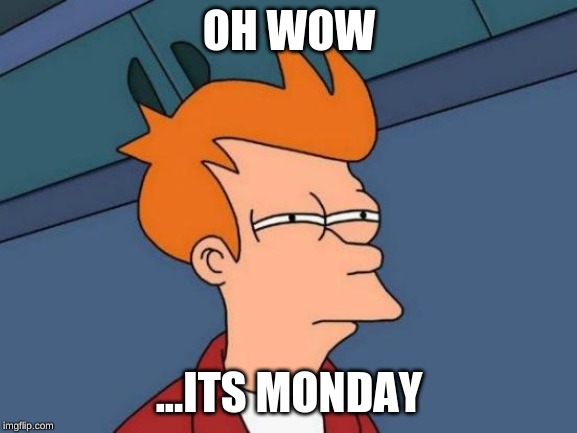 Futurama Fry Meme | OH WOW; ...ITS MONDAY | image tagged in memes,futurama fry | made w/ Imgflip meme maker