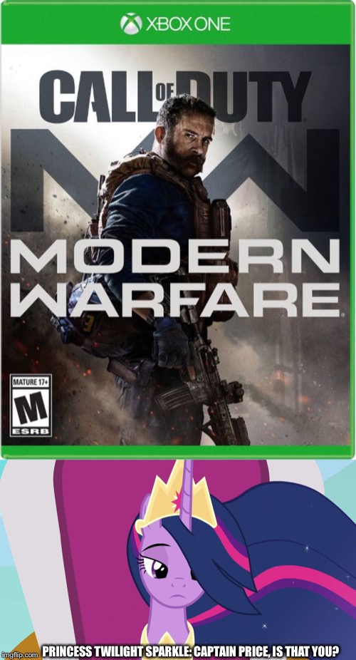 Princess Twilight meets 2019 Captain Price? | PRINCESS TWILIGHT SPARKLE: CAPTAIN PRICE, IS THAT YOU? | image tagged in call of duty,modern warfare,2019,twilight sparkle,mlp fim,finale | made w/ Imgflip meme maker