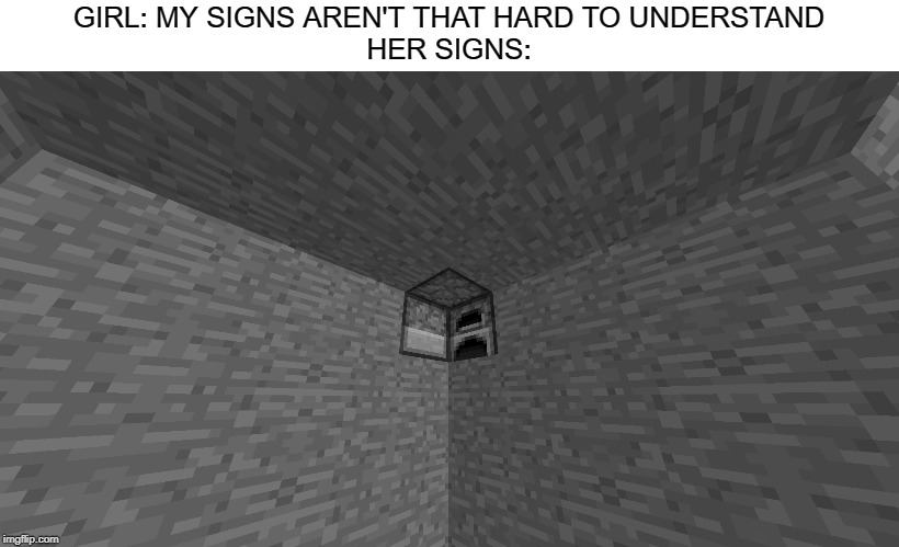 A girl's signs | GIRL: MY SIGNS AREN'T THAT HARD TO UNDERSTAND
HER SIGNS: | image tagged in girl signs,funny,minecraft,furnace | made w/ Imgflip meme maker