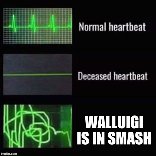 heartbeat rate | WALLUIGI IS IN SMASH | image tagged in heartbeat rate | made w/ Imgflip meme maker