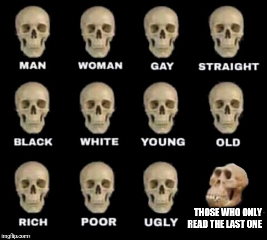 idiot skull | THOSE WHO ONLY READ THE LAST ONE | image tagged in idiot skull | made w/ Imgflip meme maker