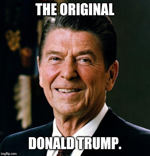Ronald Reagan face | THE ORIGINAL; DONALD TRUMP. | image tagged in ronald reagan face | made w/ Imgflip meme maker