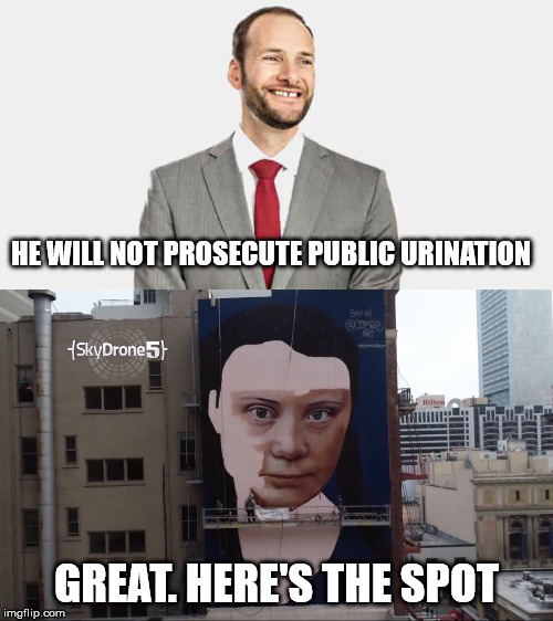 The new SF DA, Chesa Boudin | HE WILL NOT PROSECUTE PUBLIC URINATION; GREAT. HERE'S THE SPOT | image tagged in chesa boudin | made w/ Imgflip meme maker