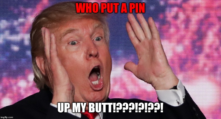 Trump at a movie when he doesn't check the seat. | WHO PUT A PIN; UP MY BUTT!???!?!??! | image tagged in expanding brain | made w/ Imgflip meme maker