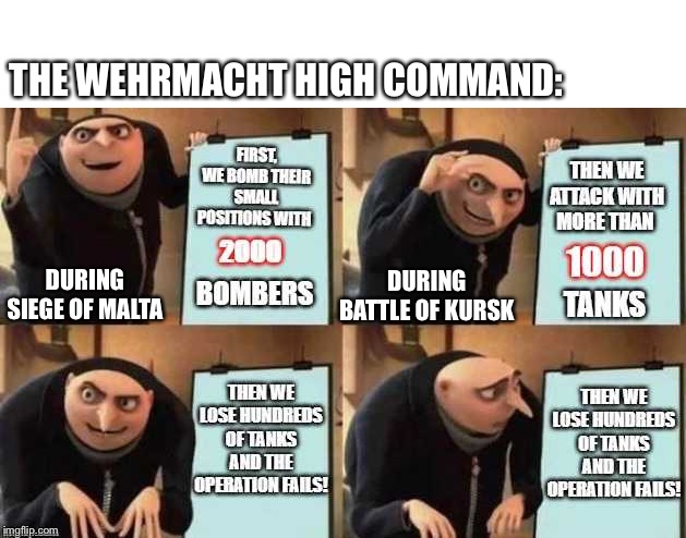 THE WEHRMACHT HIGH COMMAND:; DURING SIEGE OF MALTA; DURING BATTLE OF KURSK | made w/ Imgflip meme maker