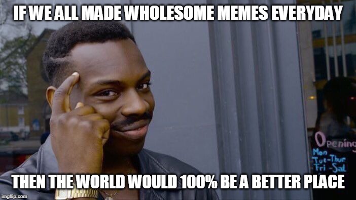 Roll Safe Think About It Meme | IF WE ALL MADE WHOLESOME MEMES EVERYDAY; THEN THE WORLD WOULD 100% BE A BETTER PLACE | image tagged in memes,roll safe think about it | made w/ Imgflip meme maker