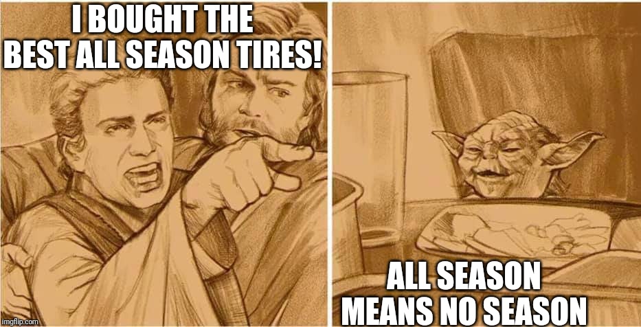 Force cat | I BOUGHT THE BEST ALL SEASON TIRES! ALL SEASON MEANS NO SEASON | image tagged in force cat | made w/ Imgflip meme maker
