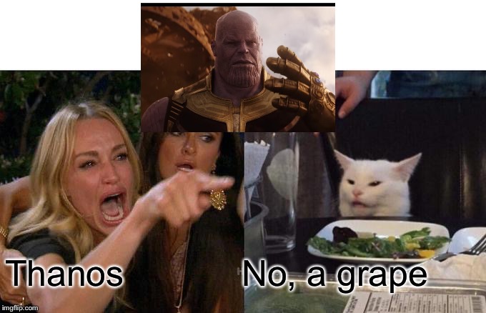 Woman Yelling At Cat | Thanos; No, a grape | image tagged in memes,woman yelling at cat | made w/ Imgflip meme maker