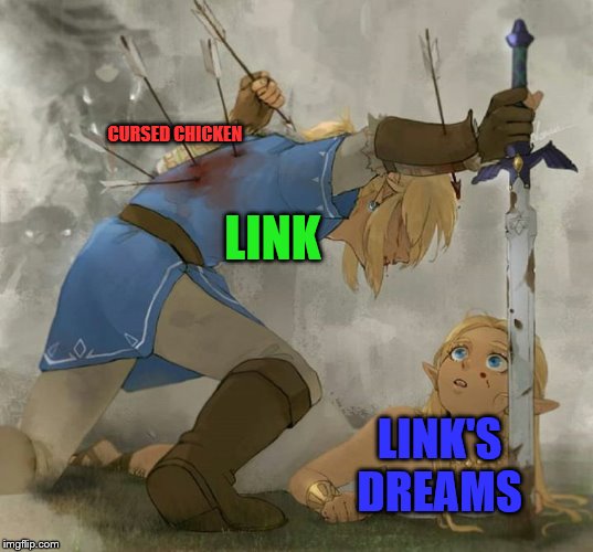 Link and zelda | LINK'S DREAMS LINK CURSED CHICKEN | image tagged in link and zelda | made w/ Imgflip meme maker