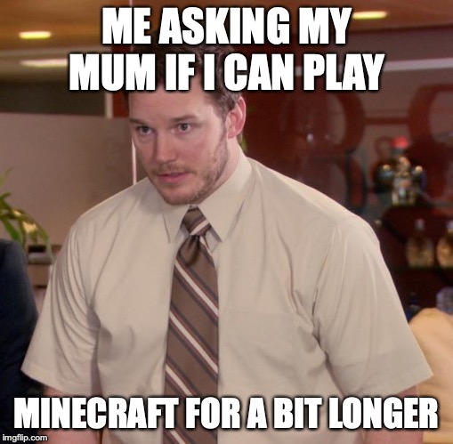 Afraid To Ask Andy Meme | ME ASKING MY MUM IF I CAN PLAY; MINECRAFT FOR A BIT LONGER | image tagged in memes,afraid to ask andy | made w/ Imgflip meme maker
