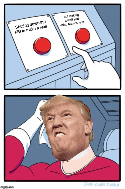 Two Buttons | not making a wall and leting Mexicans in; Shuting down the FBI to make a wall | image tagged in memes,two buttons | made w/ Imgflip meme maker