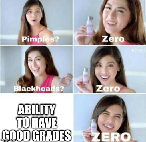 Pimples, Zero! | ABILITY TO HAVE GOOD GRADES | image tagged in pimples zero | made w/ Imgflip meme maker