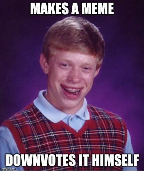 Accidentally did this once | MAKES A MEME; DOWNVOTES IT HIMSELF | image tagged in memes,bad luck brian | made w/ Imgflip meme maker