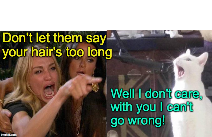 Don't let them say
your hair's too long Well I don't care,
with you I can't
go wrong! | made w/ Imgflip meme maker