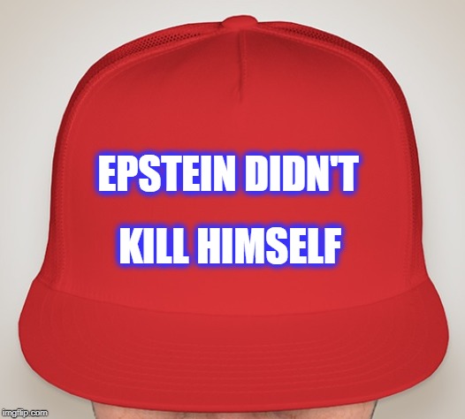 Trump Hat | EPSTEIN DIDN'T; KILL HIMSELF | image tagged in trump hat | made w/ Imgflip meme maker