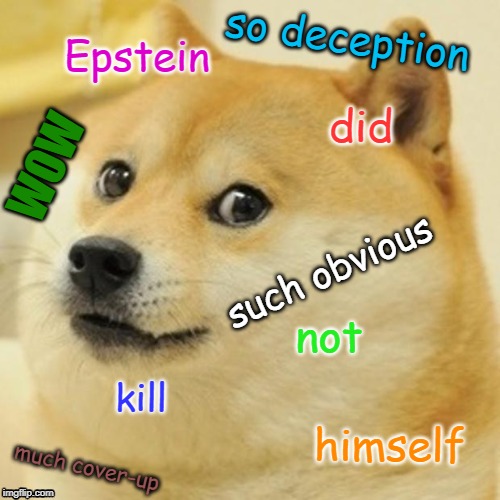 Doge | so deception; Epstein; did; WOW; such obvious; not; kill; himself; much cover-up | image tagged in memes,doge | made w/ Imgflip meme maker