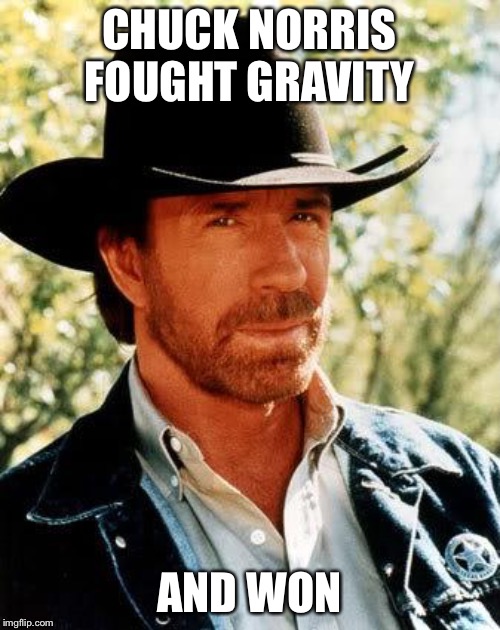 Chuck Norris Meme | CHUCK NORRIS FOUGHT GRAVITY; AND WON | image tagged in memes,chuck norris | made w/ Imgflip meme maker