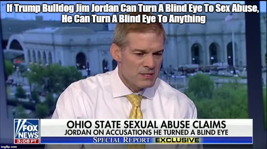 If Trump Bulldog Jim Jordan Can Turn A Blind Eye To Sex Abuse, 
He Can Turn A Blind Eye To Anything | made w/ Imgflip meme maker