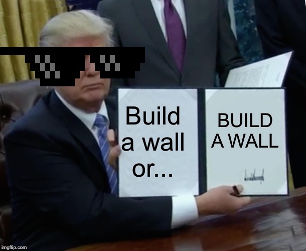 Trump Bill Signing Meme | Build a wall or... BUILD A WALL | image tagged in memes,trump bill signing | made w/ Imgflip meme maker