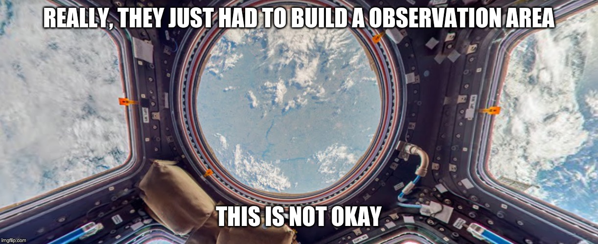  REALLY, THEY JUST HAD TO BUILD A OBSERVATION AREA; THIS IS NOT OKAY | image tagged in iss,jealousy | made w/ Imgflip meme maker