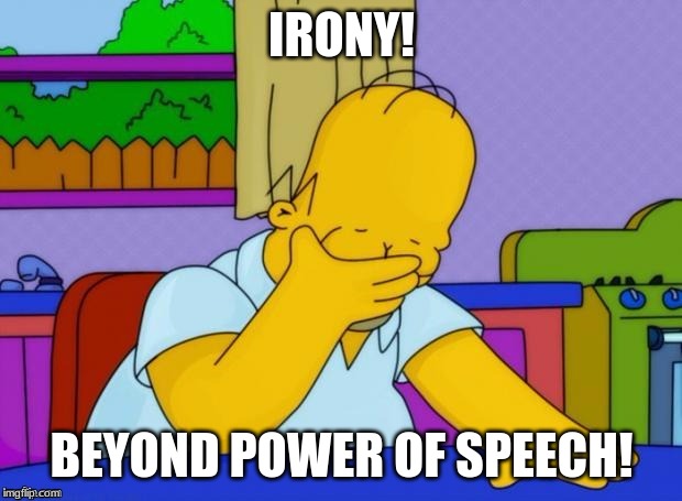 Irony | IRONY! BEYOND POWER OF SPEECH! | image tagged in irony | made w/ Imgflip meme maker