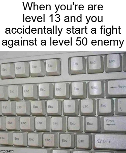 ESCAPE | When you're are level 13 and you accidentally start a fight against a level 50 enemy | image tagged in level expert,funny,memes,13,50,gaming | made w/ Imgflip meme maker