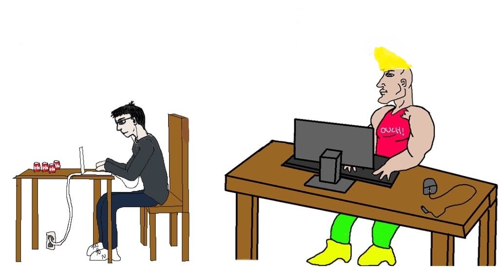 virgin chad desk without hat Blank Meme Template