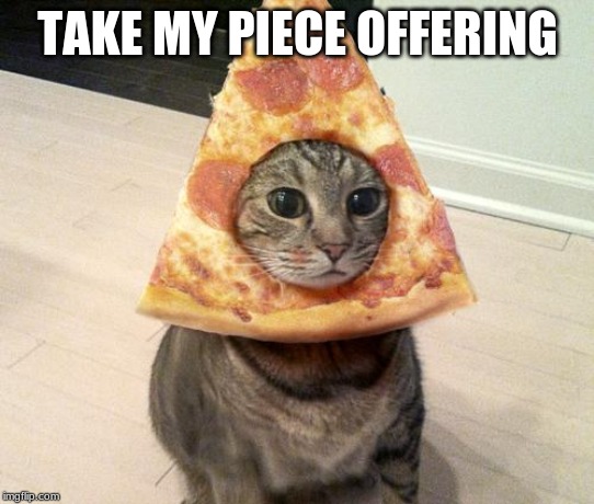 pizza cat | TAKE MY PIECE OFFERING | image tagged in pizza cat | made w/ Imgflip meme maker