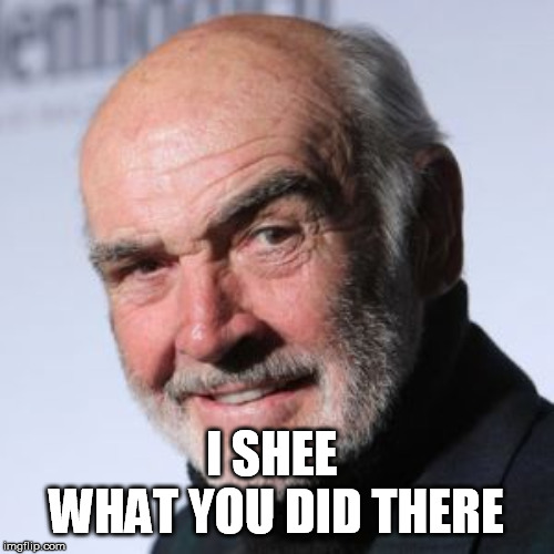 Sean Connery Head Shot | I SHEE 
WHAT YOU DID THERE | image tagged in sean connery head shot | made w/ Imgflip meme maker