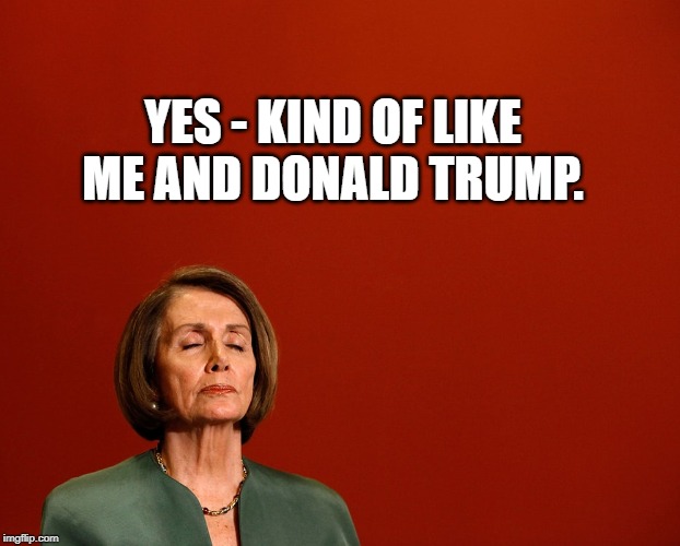 Nancy Pelosi Deep Thoughts | YES - KIND OF LIKE ME AND DONALD TRUMP. | image tagged in nancy pelosi deep thoughts | made w/ Imgflip meme maker