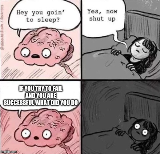 waking up brain | IF YOU TRY TO FAIL AND YOU ARE SUCCESSFUL WHAT DID YOU DO | image tagged in waking up brain | made w/ Imgflip meme maker